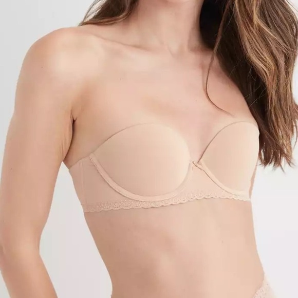 Aerie Strapless Real Happy Push Up Wire Bra Convertible 38D Beige - Picture 1 of 11